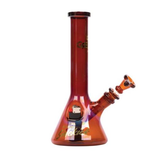 SIDEKICK AMBER BEAKER WATER PIPE by GEAR PREMIUM. Sidekick amber-coloured 9" borosilicate glass beaker water pipe with built-in mini lighter holster.