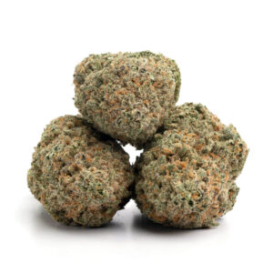 Blue Dream cannabis buds with a frosty trichome layer and bright orange pistils