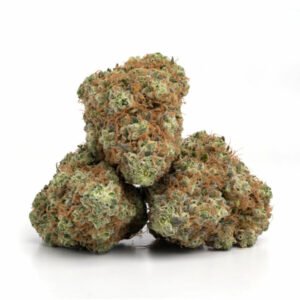 Chemdawg cannabis buds with frosty trichomes and dark green hues